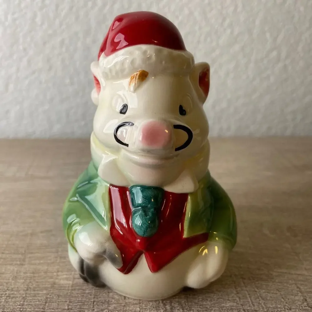 Vintage Salt Pepper Shakers Warthog Santa Claus Hat Christmas